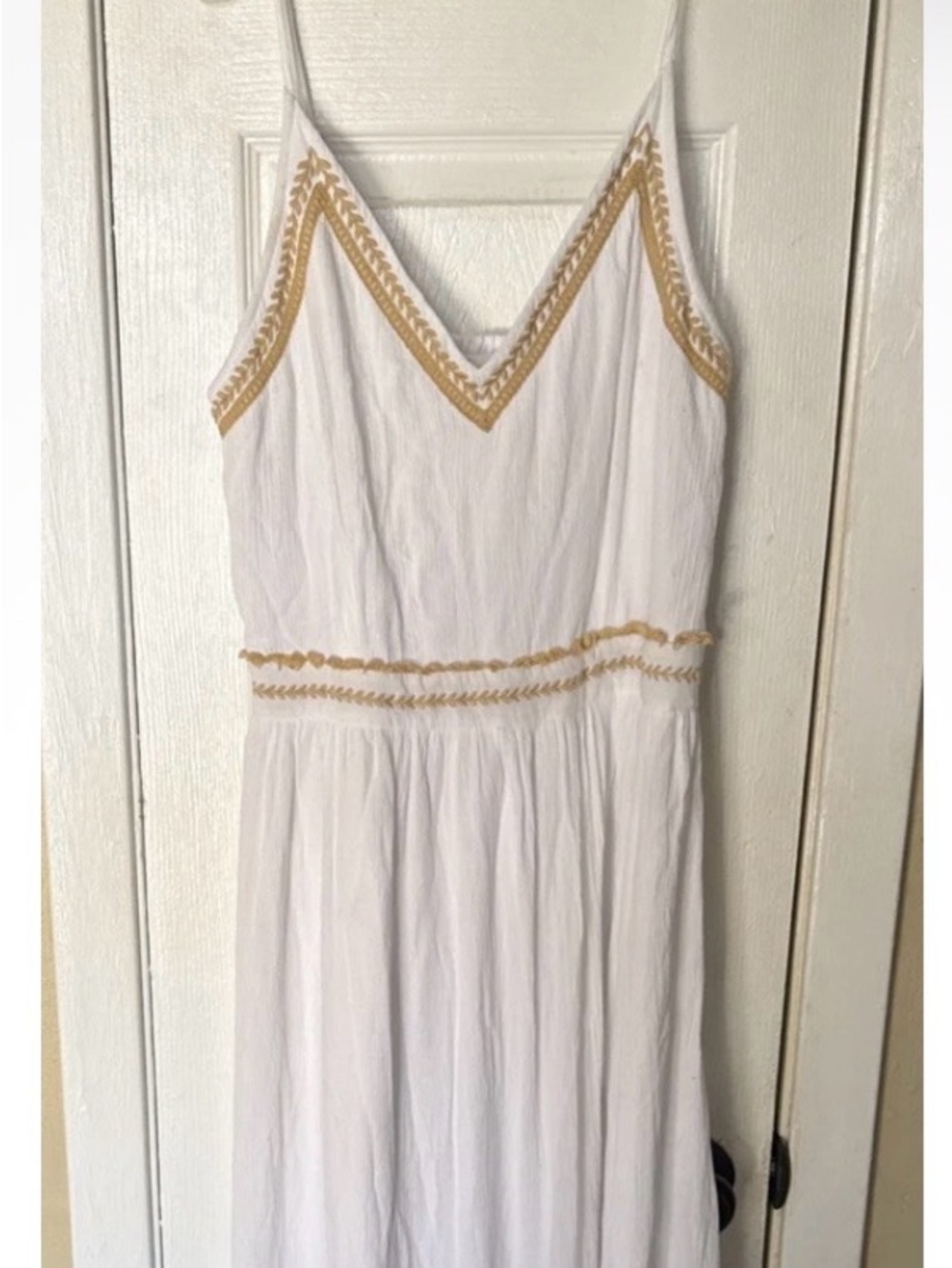 White Maxi Dress with Gold Trim by Jasper size L Summer Tall